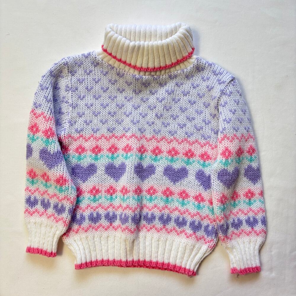 Vintage Heart Flower Knit Turtleneck Sweater 2t